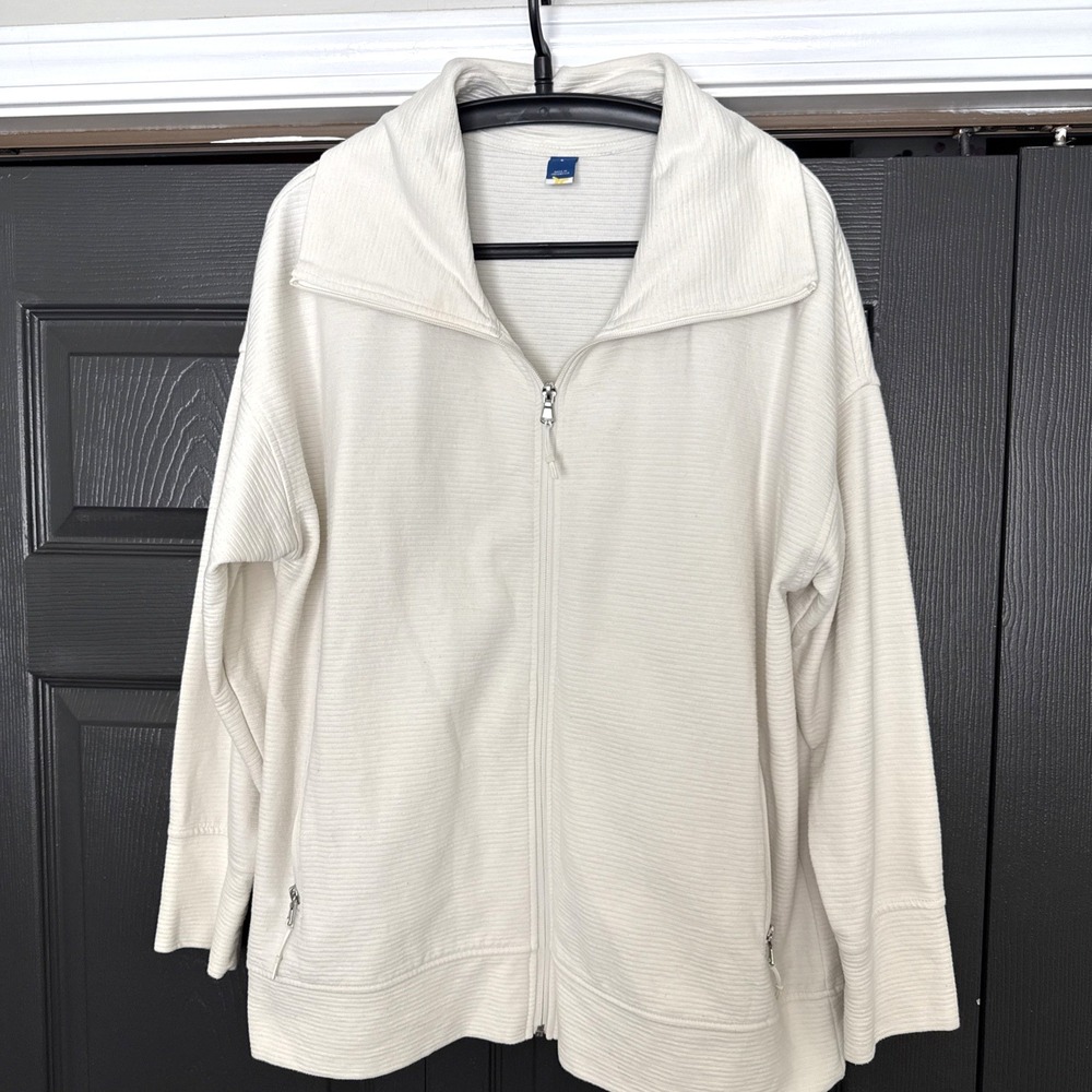 Womens Full Zip White Jacket L Athleisure Activewear Outdoors Lightweight